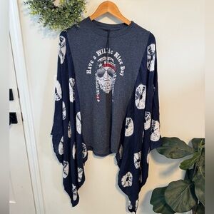 Custom Willie Nelson Graphic Tee with Tie Dye Kimono Batwing Sleeves